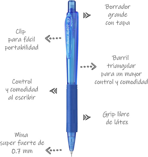 Pentel 0.7mm Wow Mechanical Pencil with Blue Barrel, Box of 12 (AL407C) by Pentel