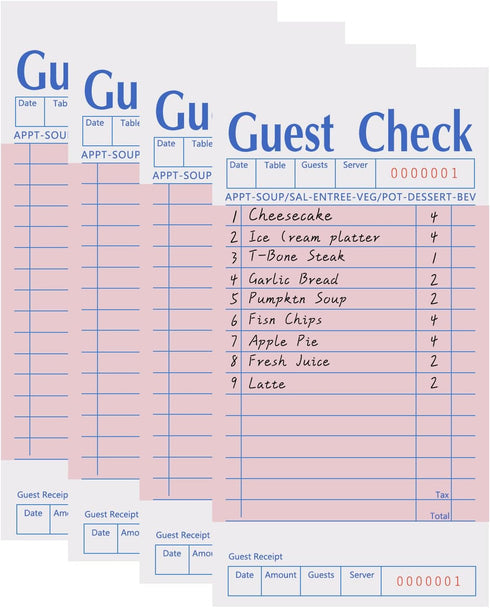 4 Pack Pink Guest Checks Books for Servers, Server Note Pads, Waiter