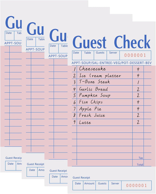 4 Pack Pink Guest Checks Books for Servers, Server Note Pads, Waiter