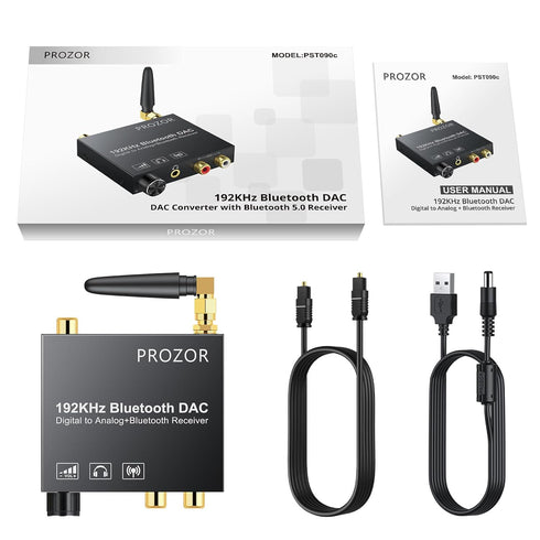 PROZOR 192kHz Digital to Analog Audio Converter with 5.0 Bluetooth Receiver, Optical to RCA Converter with Volume