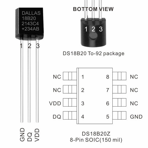5X DS18B20 Programmable Resolution 1-Wire Interface Temperature Sensor Analog Digital Output TO-92 Package for Arduino