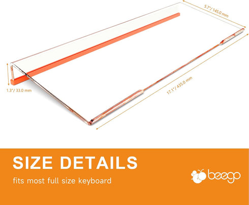 Beego Ergonomic Computer Keyboard Stand - Clear Acrylic Keyboard Riser Tilted Keyboard Holder Keyboard Tray with Orange