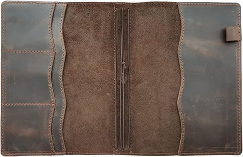 newestor Travelers Notebook Cover with Inner Pockets, Card Slots, and Pen Holder, A5 Size (Dark Brown)