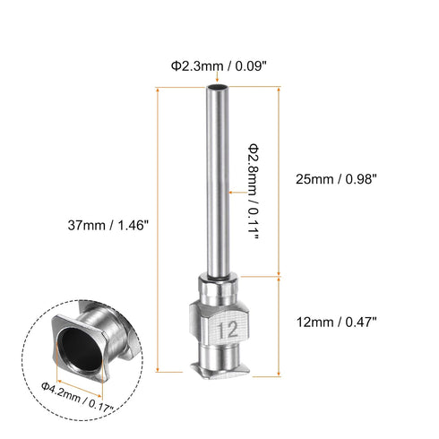 10pcs 12Gauge Stainless Steel Dispensing Needles, 1" All Metal Glue Needle Tube Blunt Tips Luer Lock for Thick Liquids, Ink, Glue, Lab Use