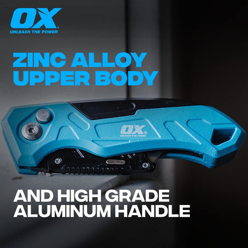 OX Tools Pro Heavy Duty Fixed Blade Folding Knife with Easy Change Blade Button - Quick Fold Action & Strong