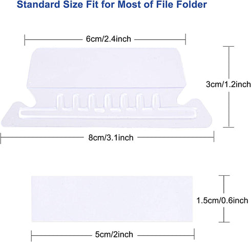 File Folder Tabs, 100+200 Sets Hanging File Folder Tabs with Inserts for Hanging Folders, 2 Inch Clear Plastic Hanging File Tabs for Quick Identification by hupos