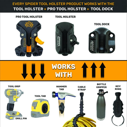 Spider Tool Holster - Drill Pins, Pack of Three, Attaches to Any Brand Power Drill with Provided Screws