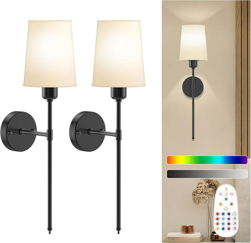 Battery Operated Wall Sconce Set of Two, Dimmable Sconces Wall Decor, Rechargeable