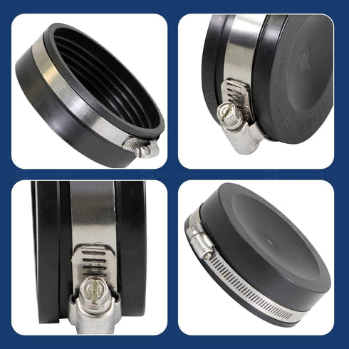 3972 Flexible PVC Pipe Cap with Stainless Steel Clamps, 5.5" Inner Diameter for 5" Nominal Pipe, Black