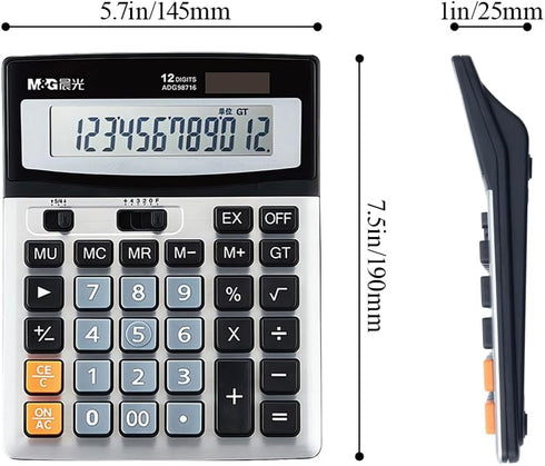 M&G Desk Calculator, 12 Digit Extra Large LCD Display, Dual Solar Power and Battery for Office Home School