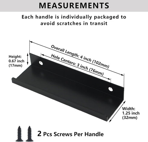 10 Pack Black Finger Pulls for Cabinets 76mm/3inch Hole Centers, Modern Edge Pulls Kitchen Cabinet Handles Drawer Tabs Pull Hardware Aluminum