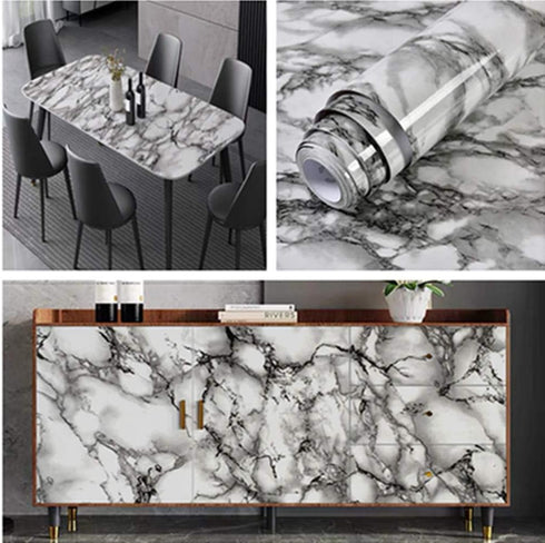 24"x197" Countertops 24"x197") Yancorp White and Black Contact Paper Peel and Stick Glossy Marble Wallpaper Marble