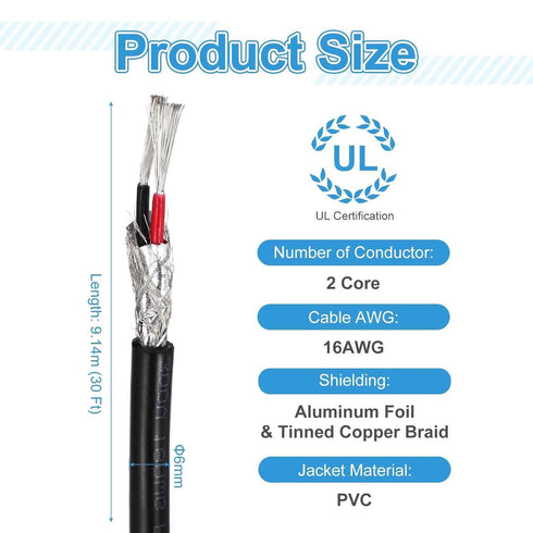 1Pcs UL2464 16AWG 9.14m(30 300V 2 MECCANIXITY Shielded Cable Ft) Conductor PVC Electrical CNC Wire with Double-Layer