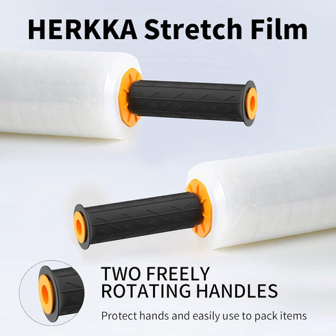 HERKKA Stretch Film with Handles - Industrial Strength Moving Plastic Wrap, 15" x 1000 Feet, 3 Pack, 60 Gauge