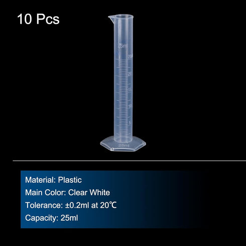 uxcell Plastic Graduated Cylinder, 25ml Measuring Cylinder, Test Tube Beakers, Clear Hex Base