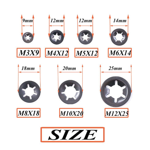 260pcs 7 Size Internal Tooth Starlock Washers Locking Washer Assortment Kit, Black Oxide Finish