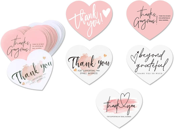 GINCEVHY 150 Pcs Love Heart Shaped Thank You Cards, 2.36 x 2.76 Blank