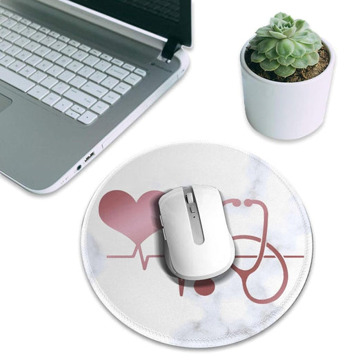Nurse Doctor Heart Stethoscope Marble Mouse Pad, Stitched Edge with Non-Slip Rubber Base, Gaming Mat for Computer Laptop