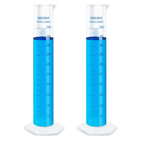 2pcs 500ml Plastic Graduated Cylinders, Lab Chemistry Measuring Set with Clear Graduations and Spout