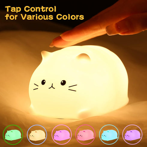 LOVERUIS Night Light for Kids Cute Cat Gifts Kids Night Light Timer Squishy Kitty Silicone Lamp for Children Colorful