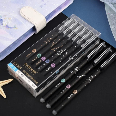 Gel Ink Pens, 12PCS Erasable, 0.5mm Fine Point Black/Blue, Medium Point for Journaling, Writing, Drawing, Office