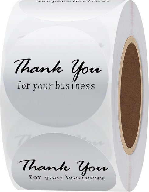Hybsk Gold Foil Thank You for Your Business Stickers, 1.5" Round, Total 500 Labels Per Roll (Silver)