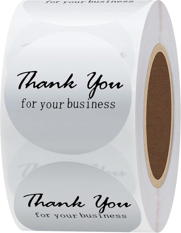 Hybsk Gold Foil Thank You for Your Business Stickers, 1.5" Round, Total 500 Labels Per Roll (Silver)