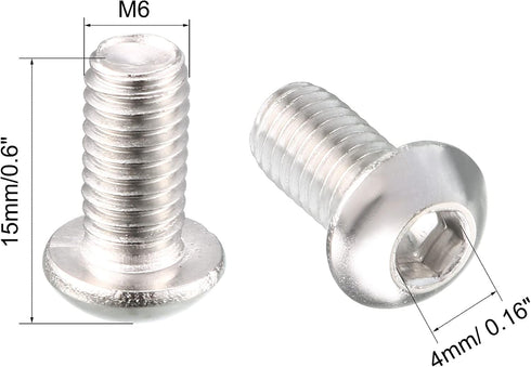 uxcell M6 x 12mm Stainless Steel Hex Socket Button Head Screws Bolts, 20 Pcs