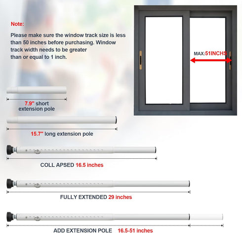 USDeikour 18-50inchs Bar,1.18Childproof Sliding Glass Door Lock - Adjustable Sliding Door Security Bar&Window Security