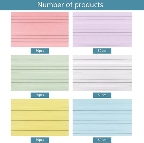 YOLCAR 3 5 Inch, 300 Count Colored Index Cards x Ruled Index Cards, Flash Cards for Studying, Lined Note Cards