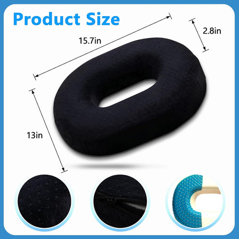 Tailbone Donut Pillow Seat Cushion for Pain Relief - Orthopedic Gel & Memory Foam with Cooling Layer, Non-Slip Base