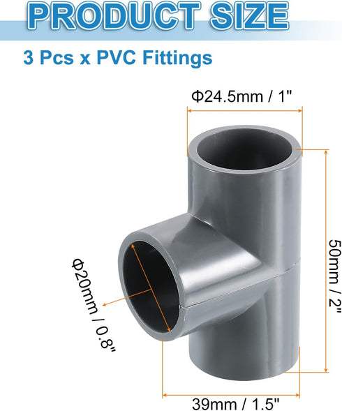 1/2" 3 3 Elbow Elbow uxcell PVC Tee, Pcs Way Connector Furniture Grade PVC Tee Pipe Fitting Adapter Corner Fitting