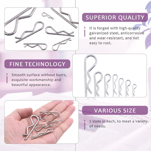 Swpeet 110Pcs R Shape Clips Assortment Kit, 304 Stainless Steel Cotter Pin Hair Pin Hitch Pin Fasteners, Multiple Sizes