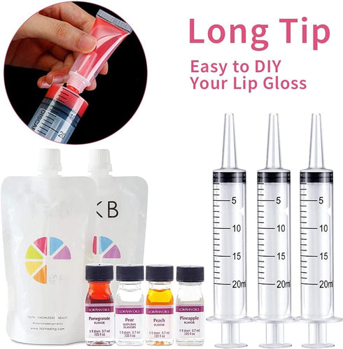 4 Pack 20mL Syringes for Lip Gloss Making Supplies, Liquid TKP Lipgloss Base Flavoring Oil Injection
