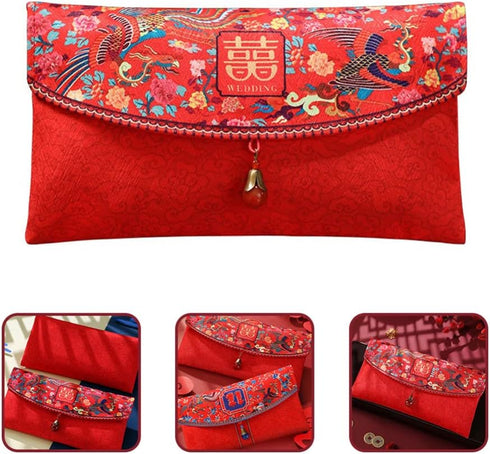 Chinese Wedding Silk Red Envelopes Hong Bao Lucky Money Cash Packets for Weddings
