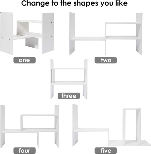 Adjustable White Wood Desktop Organizer - Stylish Storage Solution