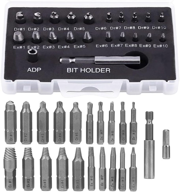 Yakamoz 22Pcs Mini Damaged Screw Extractor Kit, Easy Out Broken Bolt Extractor with Magnetic Extension Bit Holder