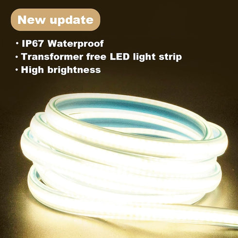 pcningled 3000K 110V 1M 110 1 3.28ft) LED Light Strip AC Waterproof Lights Volt Plug-in COB LED Strip Lights Meter Warm