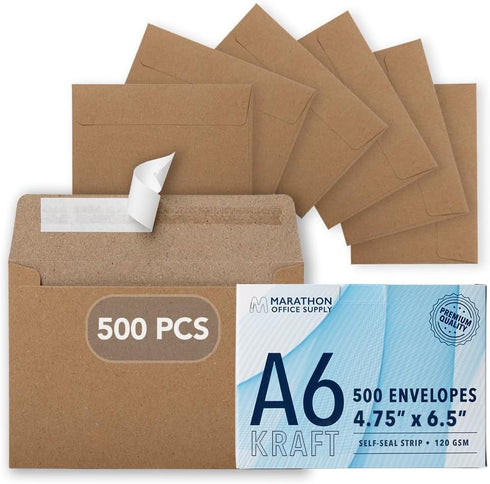 Marathon Office Supply MOS A6 Kraft Envelopes 4.75 x 6.5 Inch 500 Pack Brown Self-Seal