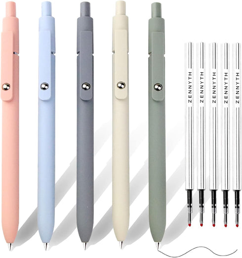 Quick Dry Gel Ink Pens, Fine Point Retractable Roller Ball Pens for Journaling, 5 Colors, 5 Black Refills