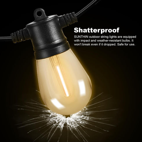 48FT 16 Bulbs SUNTHIN Outdoor String Lights, Patio Lights with LED Shatterproof for Outside, Backyard, Deck, Porch