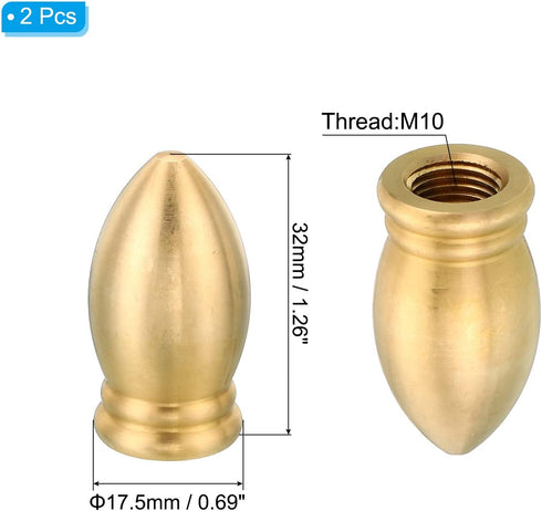 PATIKIL M10 2 Pack 17.5x32mm Thread Lamp Finial Cap Knob, Brass Lamp Shade Harp Top Screw Caps Decoration Light Fixture