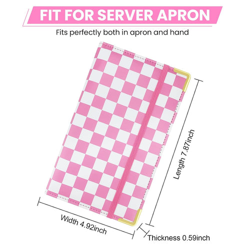 Large PU Leather Waitress Server Book, Retro Checkerboard Check Holder Organizer with Zipper Pockets, Pen Holder