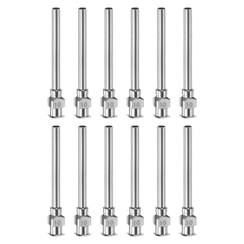12pcs 10Gauge Stainless Steel Dispensing Needles, 1 1/2" Blunt Tips Luer Lock for Thick Liquids, Ink, Glue