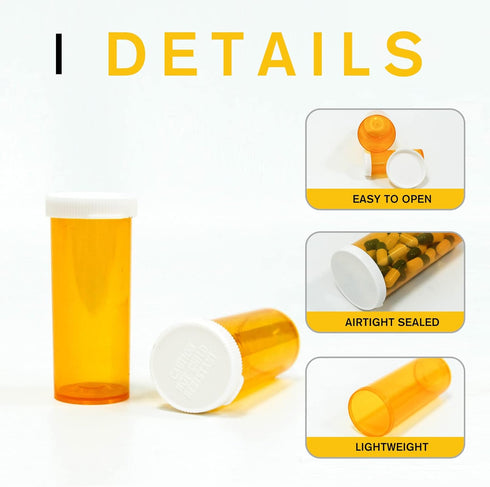 Pill Bottles with Snap Caps, Not Child Resistant, Easy Open Empty Medicine Plastic Containers, 30 dram, 12pcs