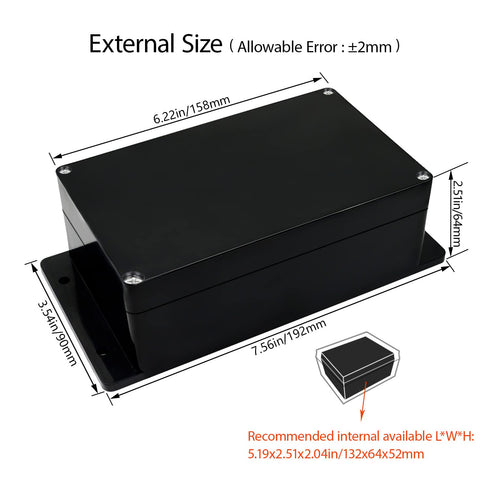 Junction Box IP65 Waterproof Dustproof ABS Plastic Universal Electric Project Enclosure with Fixed Ear Black 6.2x3.5x2.5 inch (2pc)