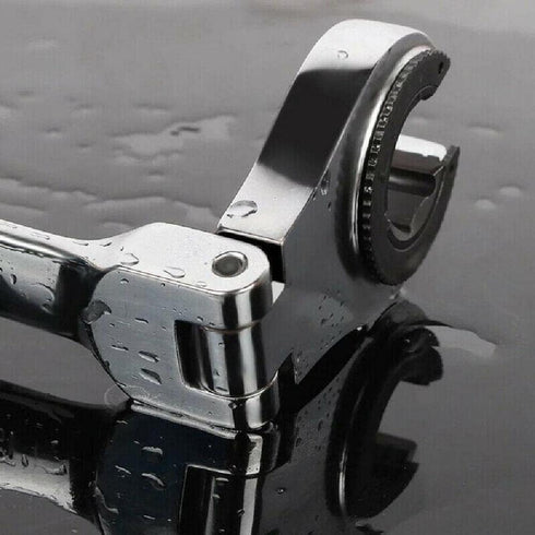 Ratcheting Wrench Open Flex-Head, Double Opening Ratchet Combination Hand Tool, Flare Nut Wrench Silver 17mm