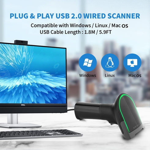 SUR ING CMOS PDF417 1D 2D Handheld USB Barcode Scanner, Wired QR Barcode Scanner Data Matrix for POS Mobile Payment
