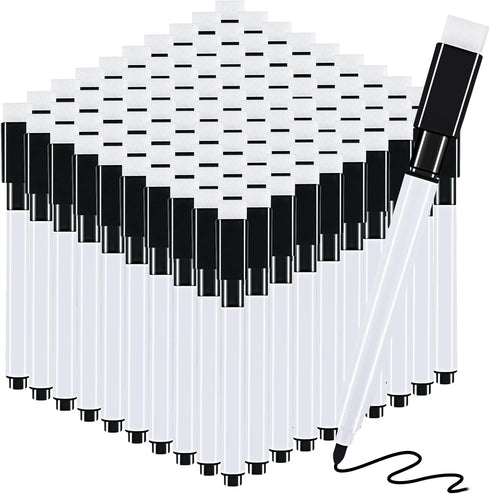 Rewritable Magnetic Dry Wipe White Board Markers Pens with Eraser Cap (100 Pcs, Black)