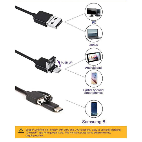 3 in 1 Endoscope Inspection Camera: Digital Semi-Rigid Borescope, Waterproof Black HD Camera, 2m/78.7inch